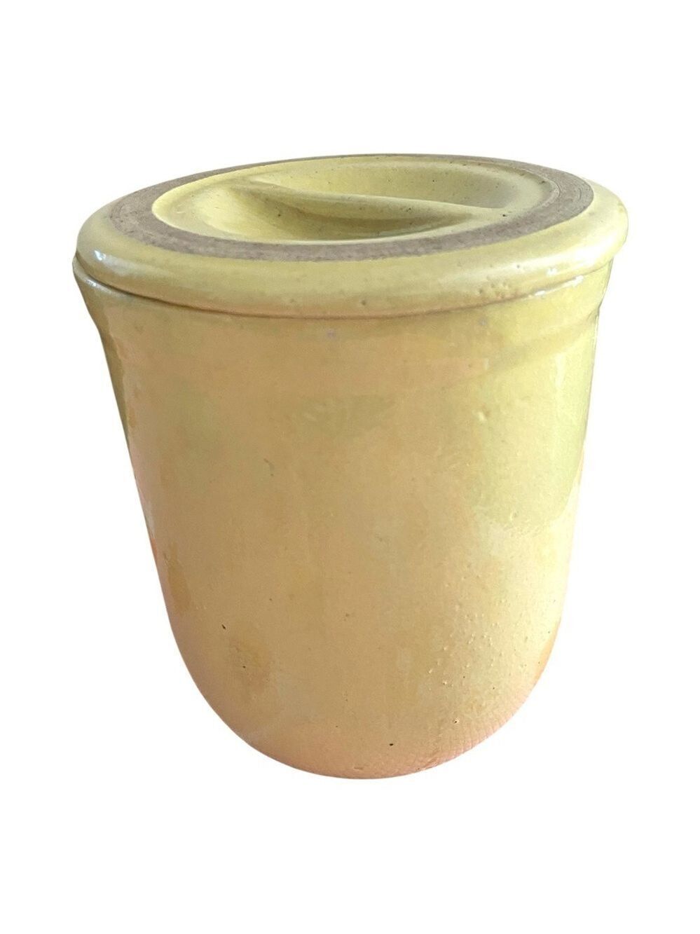 Vintage Yellow Glazed Crock w/Lid, Country Farmhouse USA
